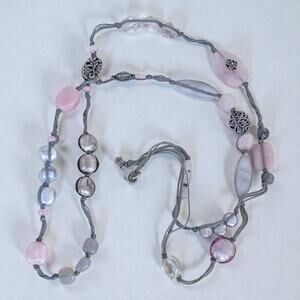 Silpada N2191 Retired Beaded Necklace Pink Soapstone Rose Quartz Long 40"